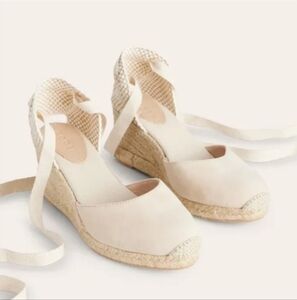Boden Made In Spain Lace Up Espadrille Wedge In Cream Size 40 Or 9
